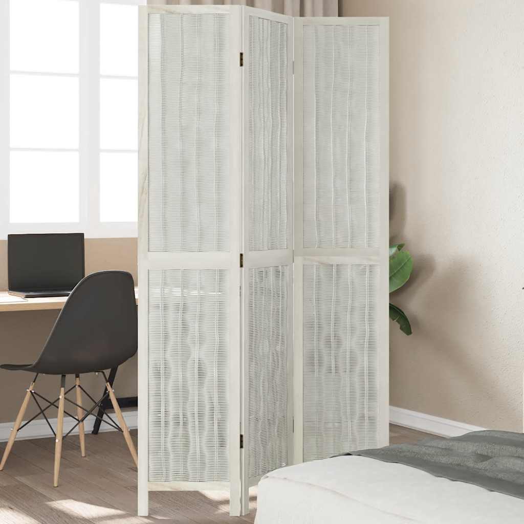 Room Divider 3 Panels White Solid Wood Paulownia